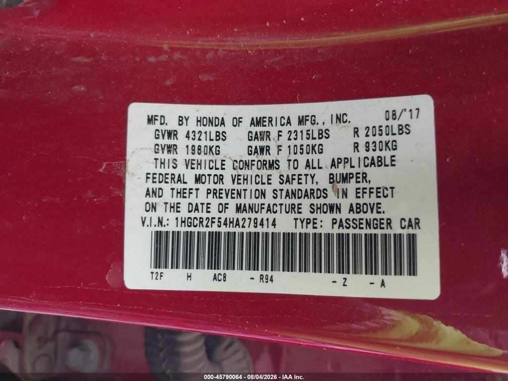 1HGCR2F54HA279414 2017 HONDA ACCORD photo no. 9