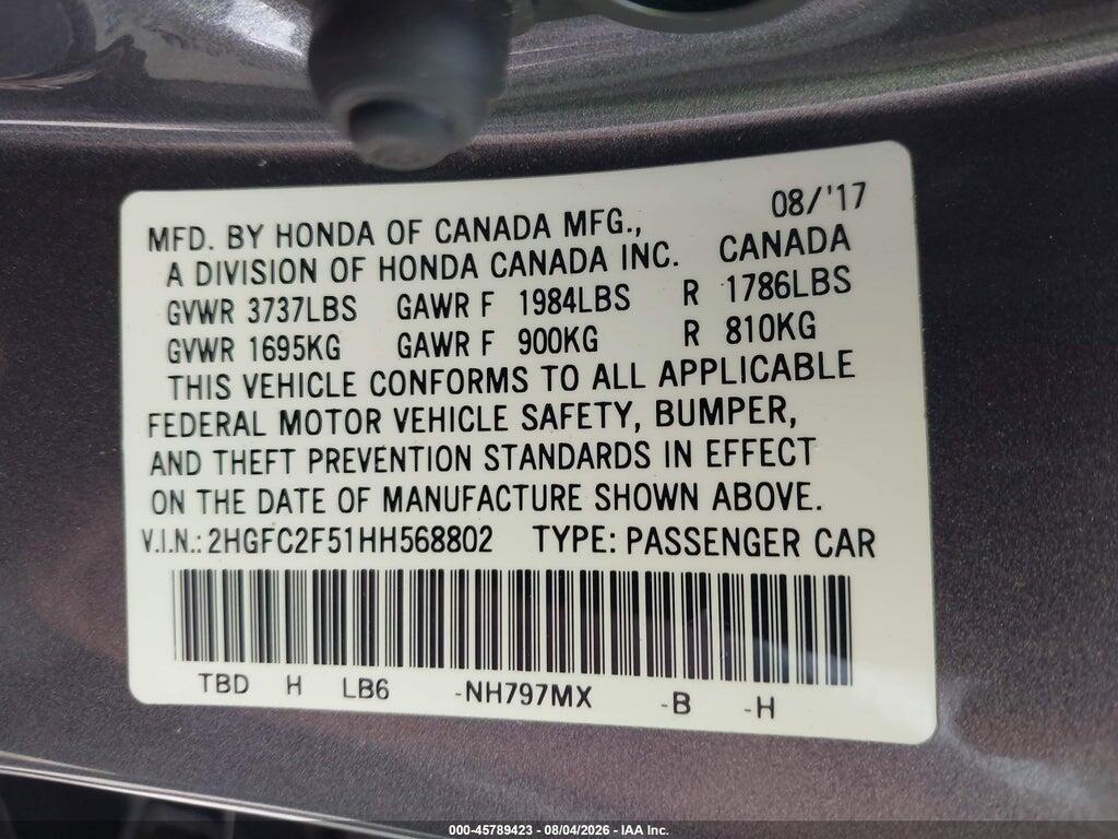 2HGFC2F51HH568802 2017 HONDA CIVIC photo no. 9