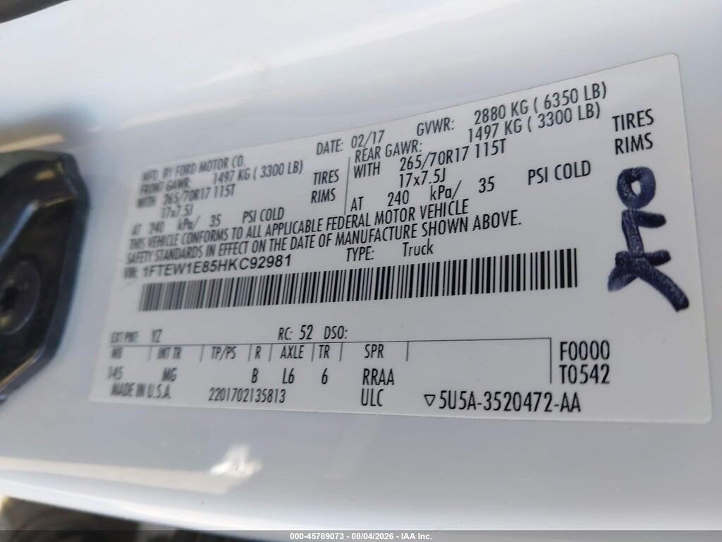 1FTEW1E85HKC92981 2017 FORD F-150 photo no. 9