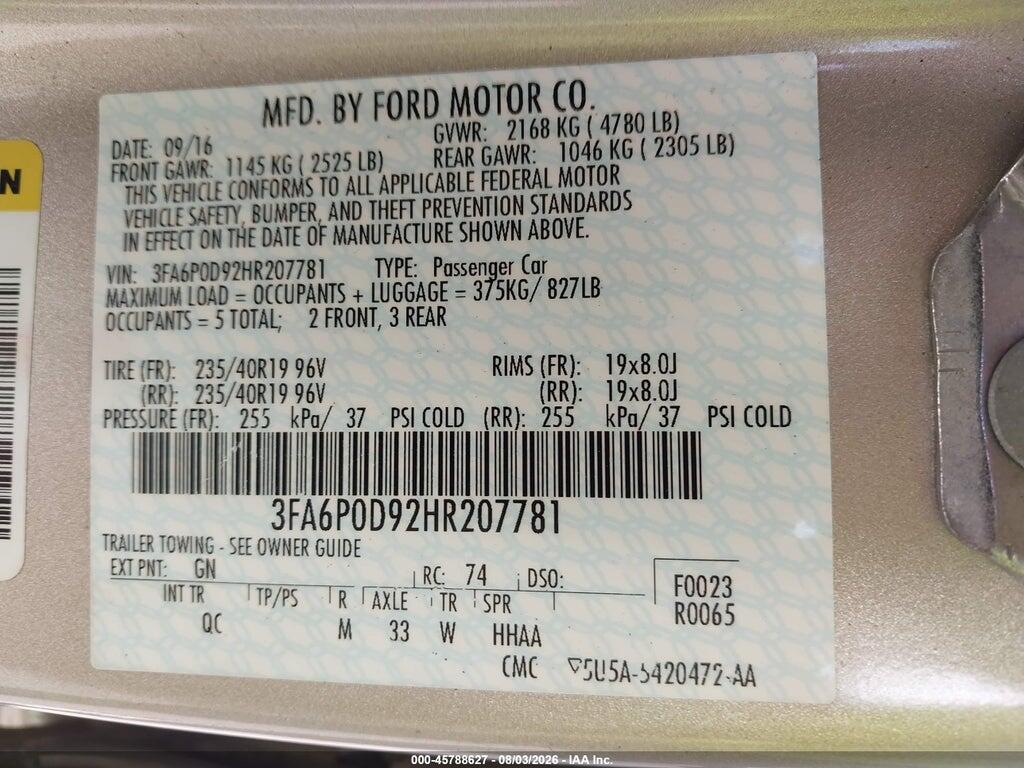 3FA6P0D92HR207781 2017 FORD FUSION photo no. 9