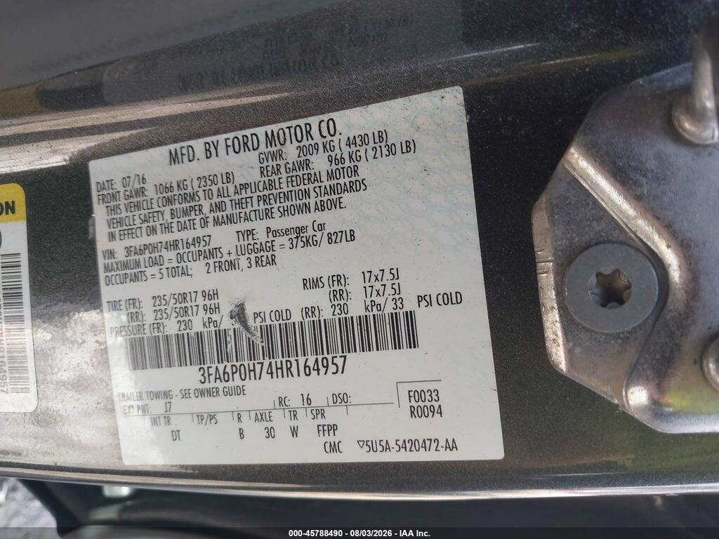 3FA6P0H74HR164957 2017 FORD FUSION photo no. 9