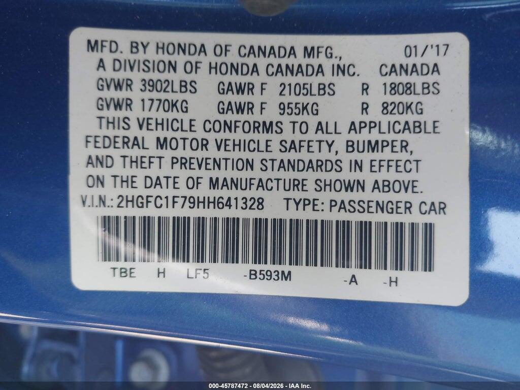 2HGFC1F79HH641328 2017 HONDA CIVIC photo no. 9