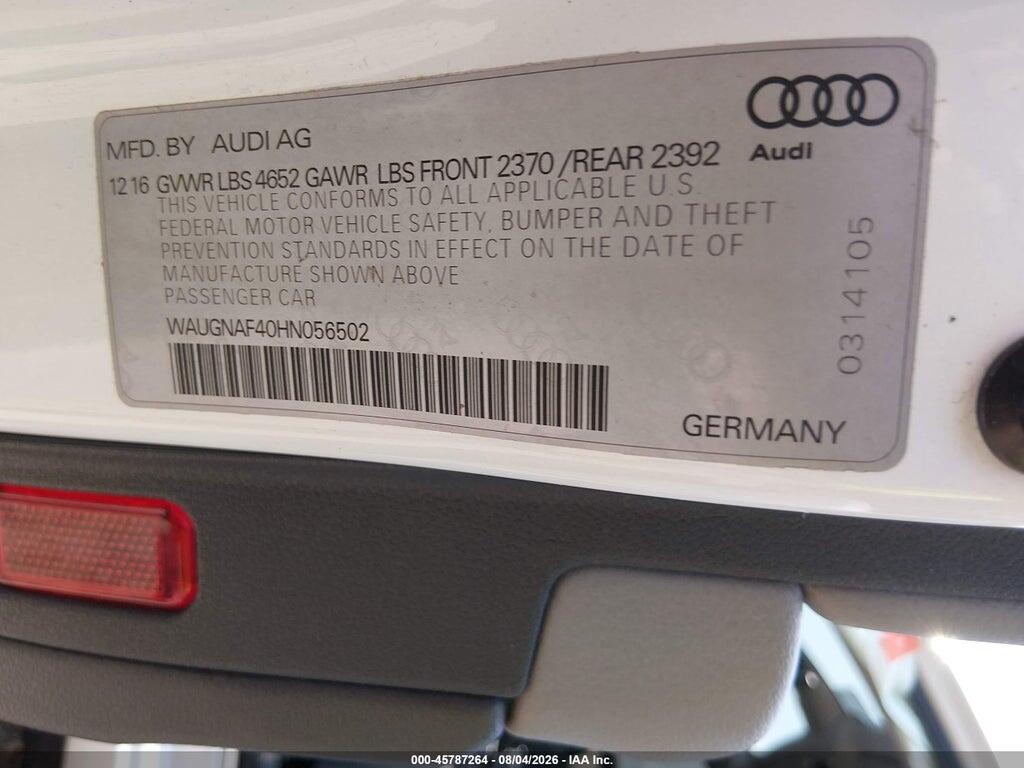 WAUGNAF40HN056502 2017 AUDI A4 photo no. 9