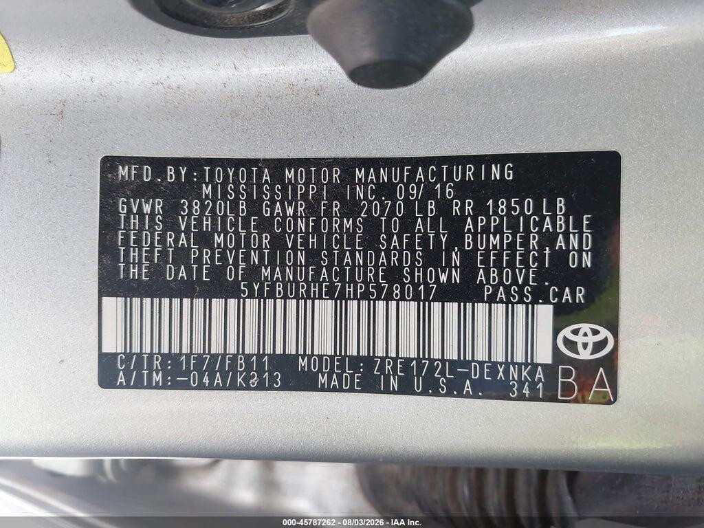 5YFBURHE7HP578017 2017 TOYOTA COROLLA photo no. 9
