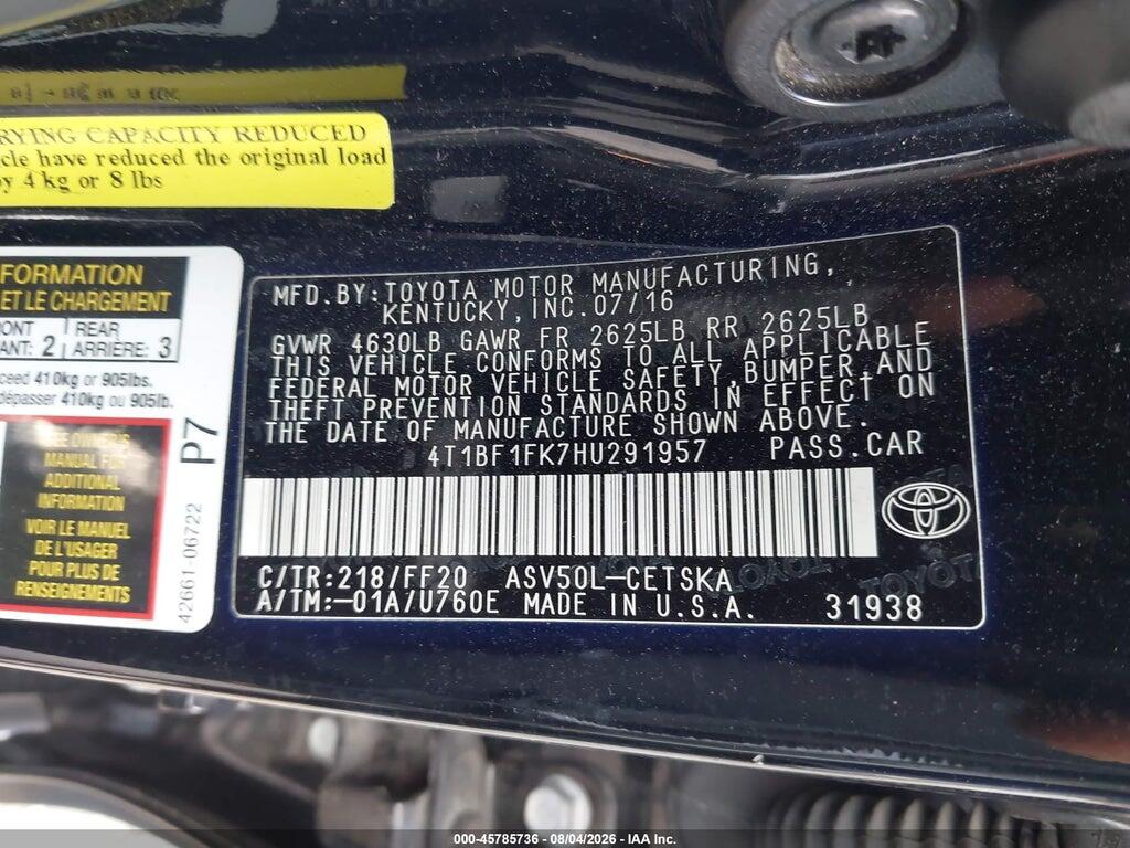 4T1BF1FK7HU291957 2017 TOYOTA CAMRY photo no. 9