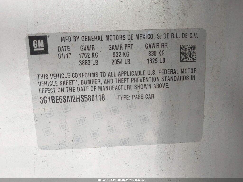 3G1BE6SM2HS580118 2017 CHEVROLET CRUZE photo no. 9