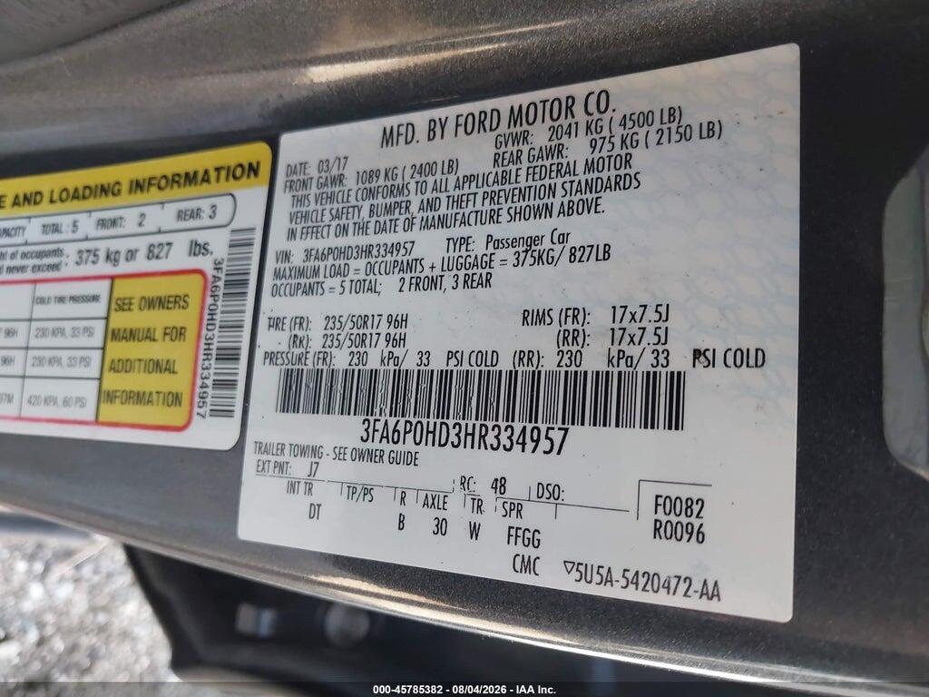 3FA6P0HD3HR334957 2017 FORD FUSION photo no. 9