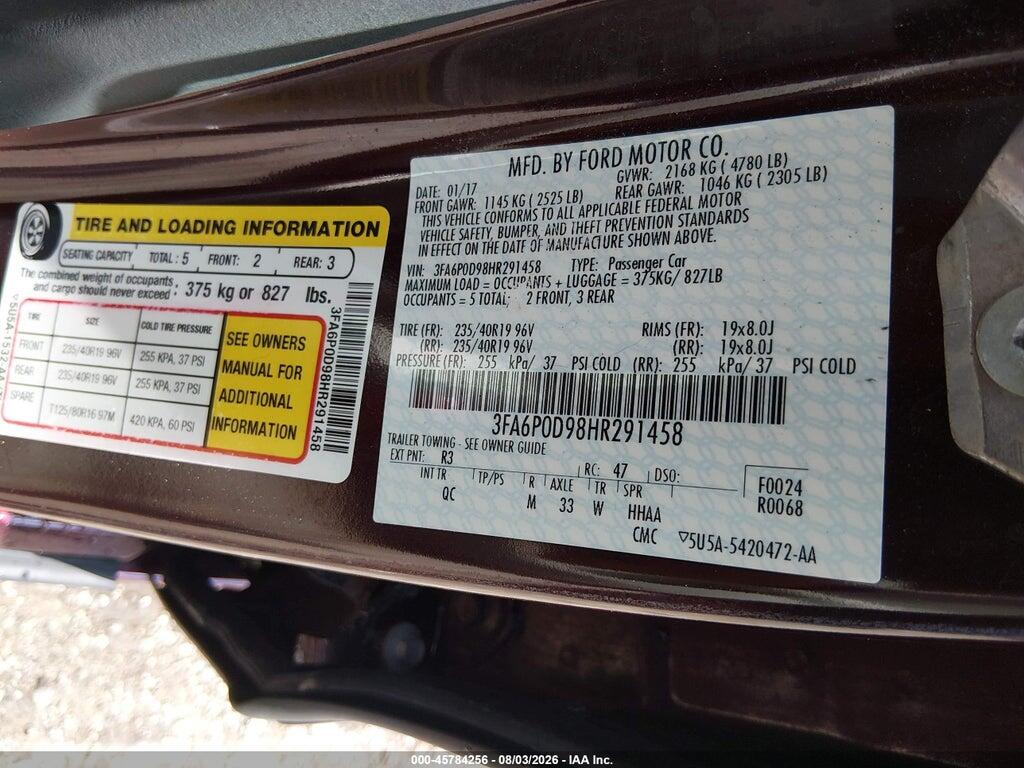 3FA6P0D98HR291458 2017 FORD FUSION photo no. 9