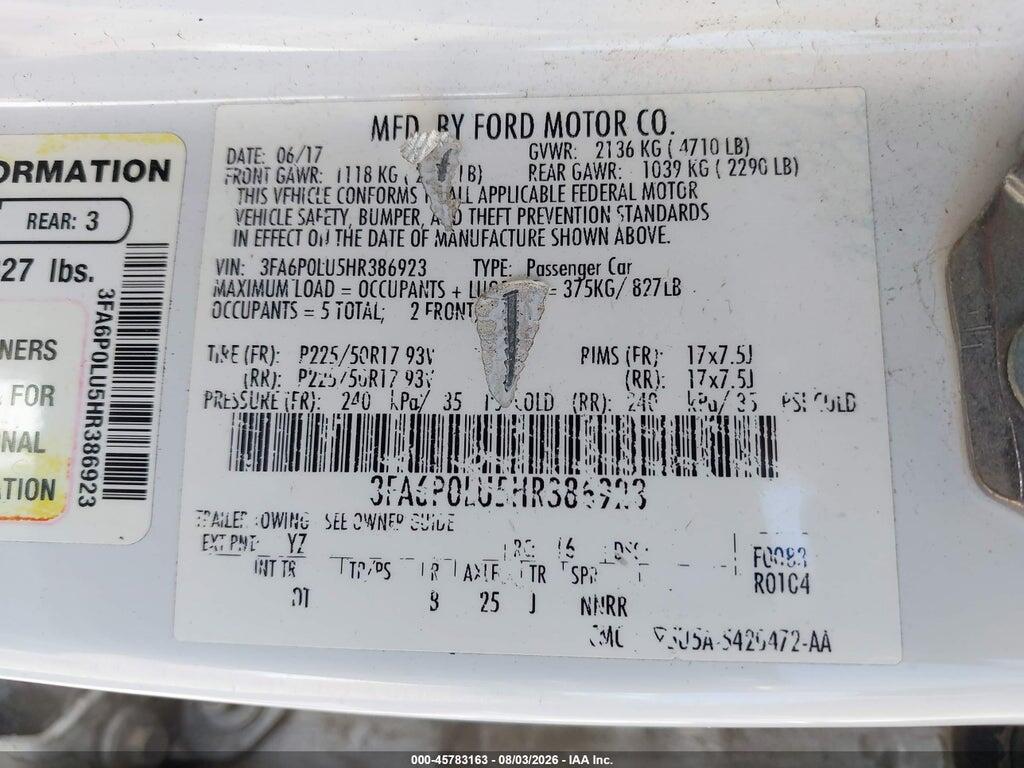 3FA6P0LU5HR386923 2017 FORD FUSION HYBRID photo no. 9