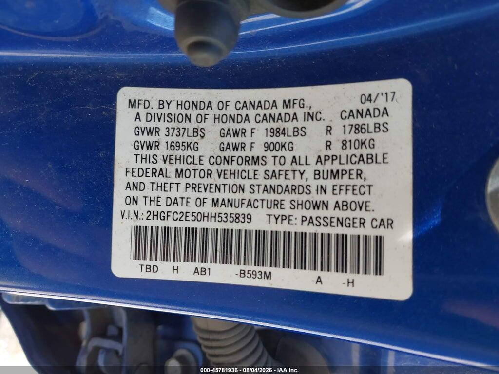 2HGFC2E50HH535839 2017 HONDA CIVIC photo no. 9