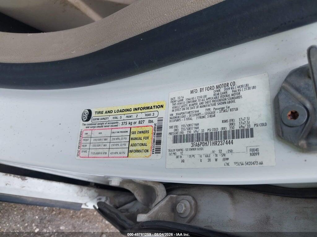 3FA6P0H71HR237444 2017 FORD FUSION photo no. 9