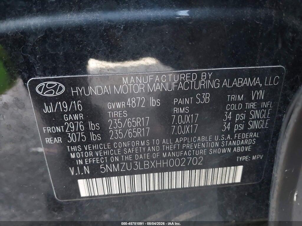 5NMZU3LBXHH002702 2017 HYUNDAI SANTA FE SPORT photo no. 9