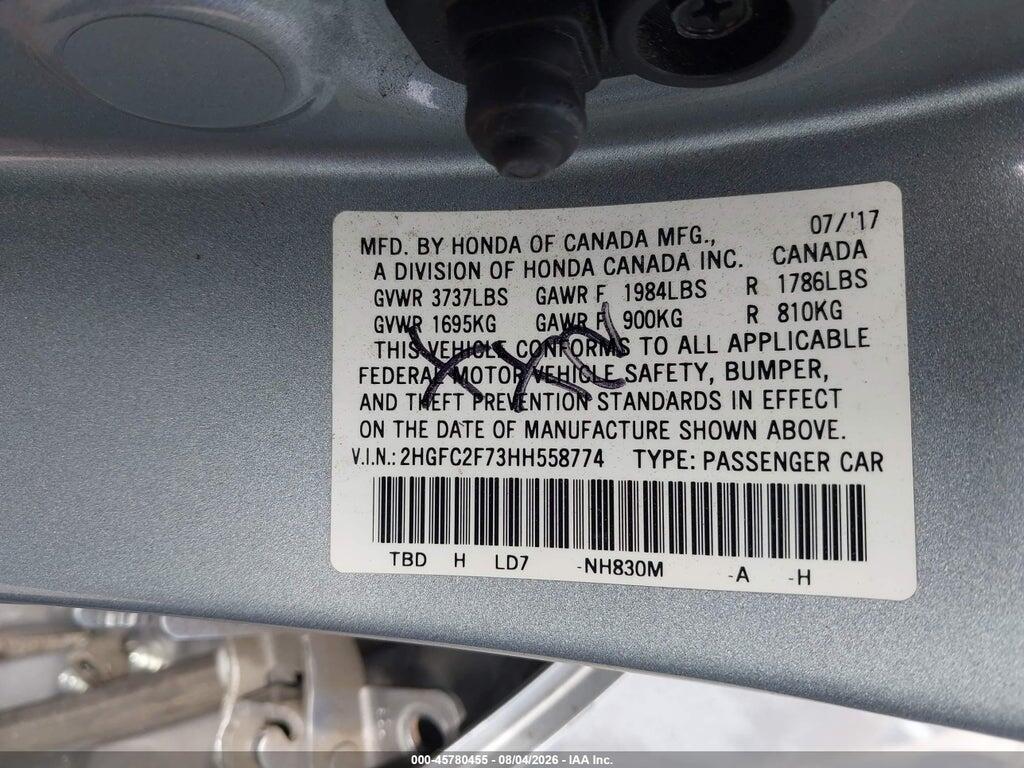 2HGFC2F73HH558774 2017 HONDA CIVIC photo no. 9