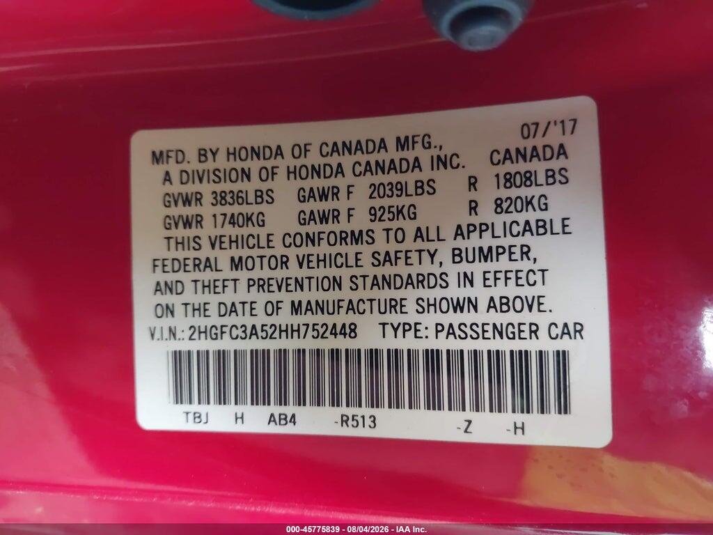 2HGFC3A52HH752448 2017 HONDA CIVIC photo no. 9