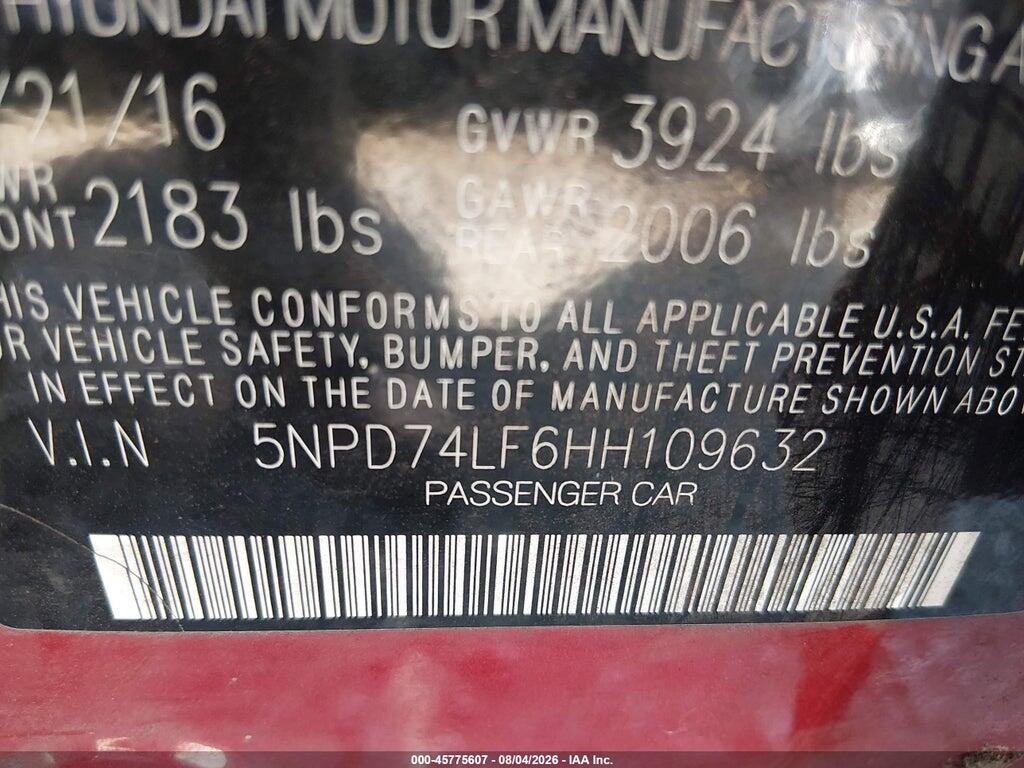 5NPD74LF6HH109632 2017 HYUNDAI ELANTRA photo no. 9