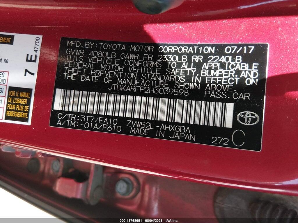 JTDKARFP2H3039598 2017 TOYOTA PRIUS PRIME photo no. 9