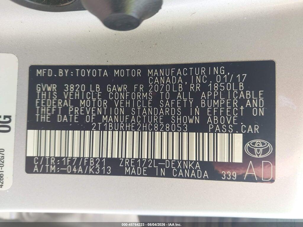 2T1BURHE2HC828053 2017 TOYOTA COROLLA photo no. 9