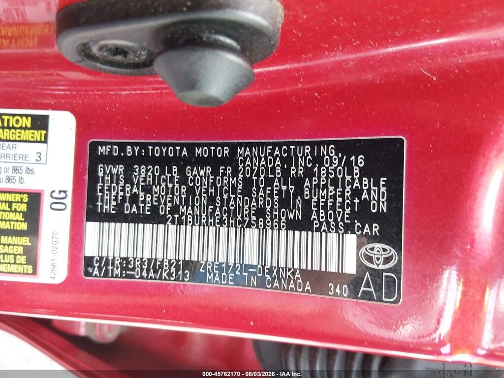 2T1BURHE3HC758966 2017 TOYOTA COROLLA photo no. 9