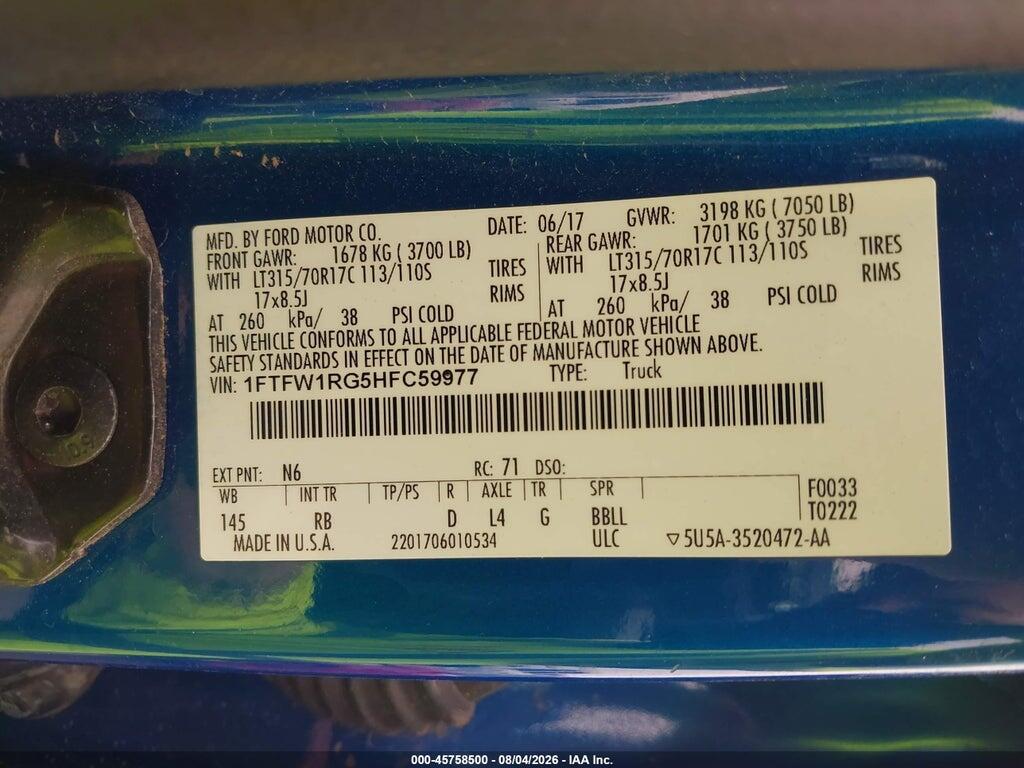 1FTFW1RG5HFC59977 2017 FORD F-150 photo no. 9
