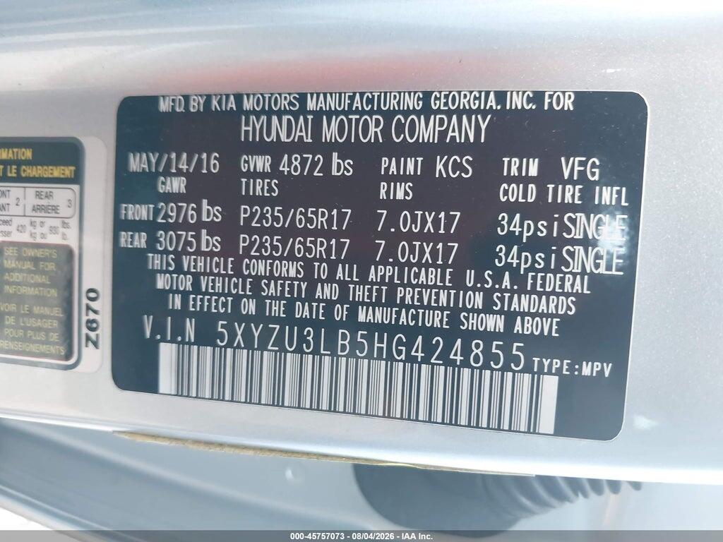 5XYZU3LB5HG424855 2017 HYUNDAI SANTA FE SPORT photo no. 9