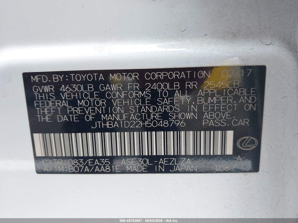 JTHBA1D22H5048796 2017 LEXUS IS 200T photo no. 9