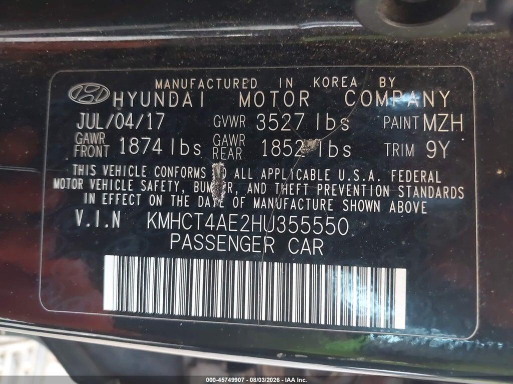 KMHCT4AE2HU355550 2017 HYUNDAI ACCENT photo no. 9