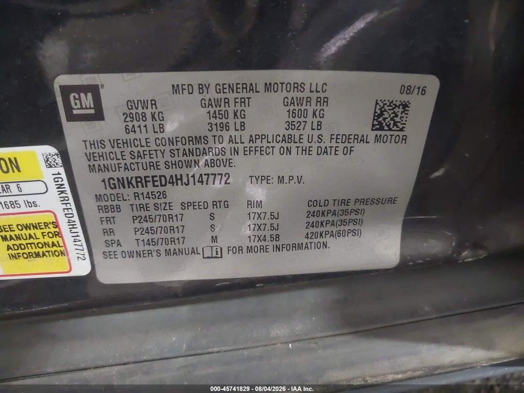 1GNKRFED4HJ147772 2017 CHEVROLET TRAVERSE photo no. 9