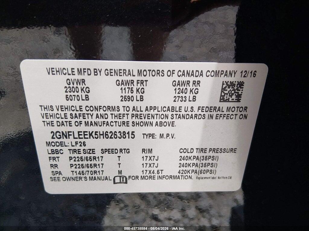 2GNFLEEK5H6263815 2017 CHEVROLET EQUINOX photo no. 9