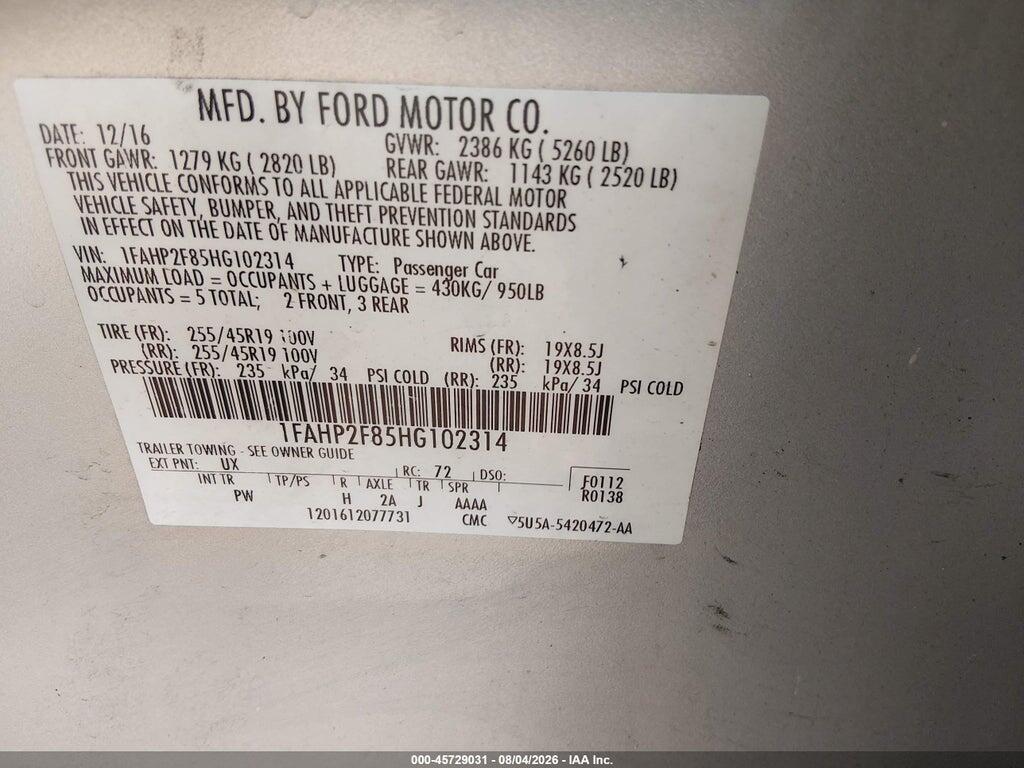 1FAHP2F85HG102314 2017 FORD TAURUS photo no. 9