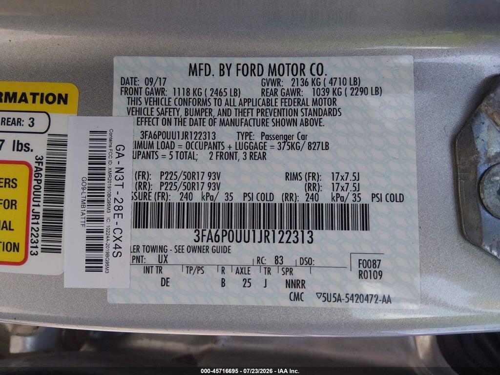 3FA6P0UU1JR122313 2018 FORD FUSION HYBRID photo no. 9