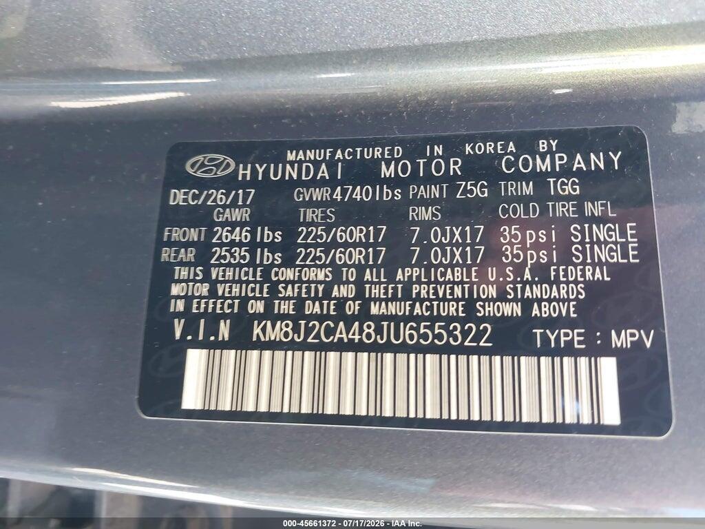 KM8J2CA48JU655322 2018 HYUNDAI TUCSON photo no. 9