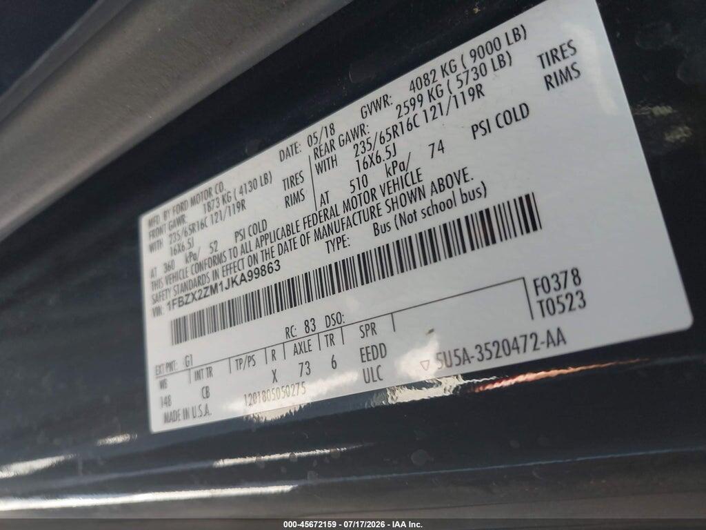 1FBZX2ZM1JKA99863 2018 FORD TRANSIT-350 photo no. 9