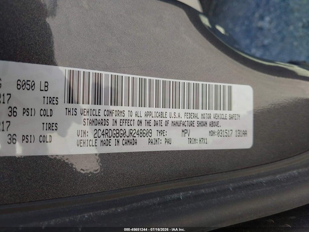 2C4RDGBG0JR248609 2018 DODGE GRAND CARAVAN photo no. 9