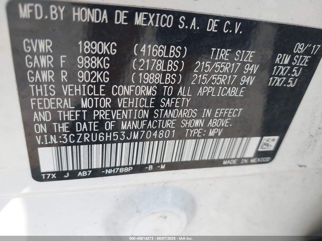 3CZRU6H53JM704801 2018 HONDA HR-V photo no. 9