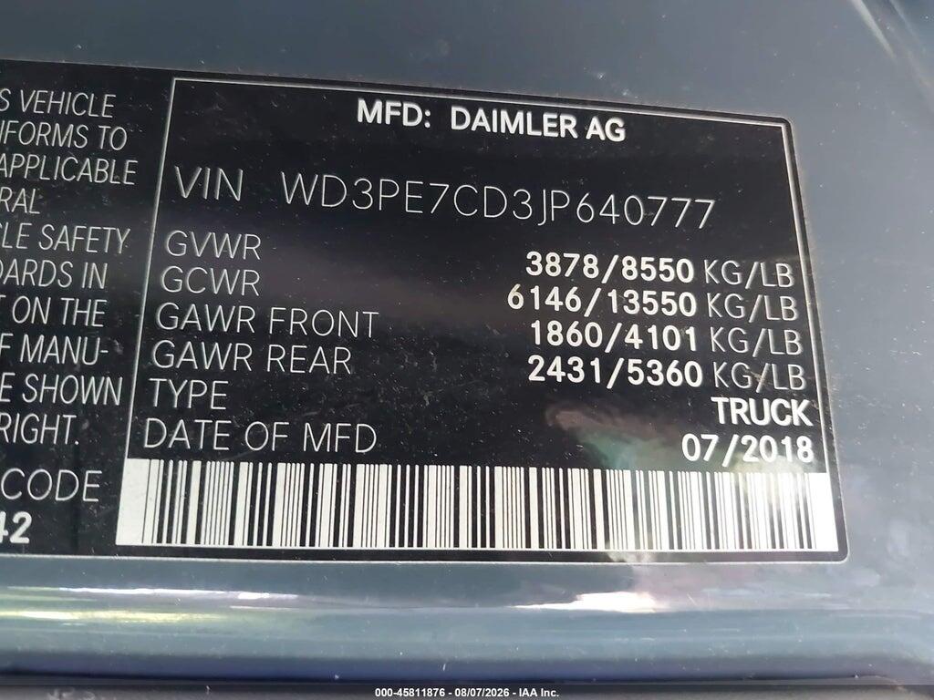 WD3PE7CD3JP640777 2018 MERCEDES-BENZ SPRINTER 2500 photo no. 9