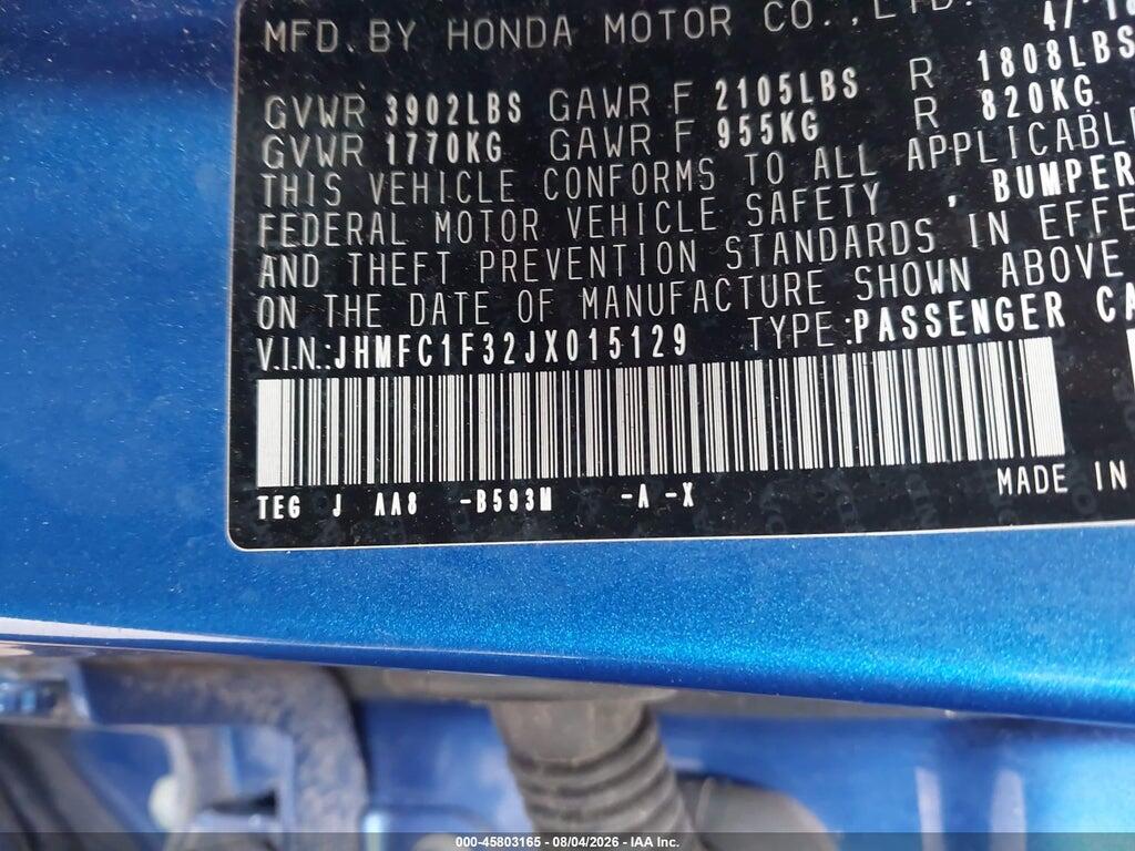 JHMFC1F32JX015129 2018 HONDA CIVIC photo no. 9