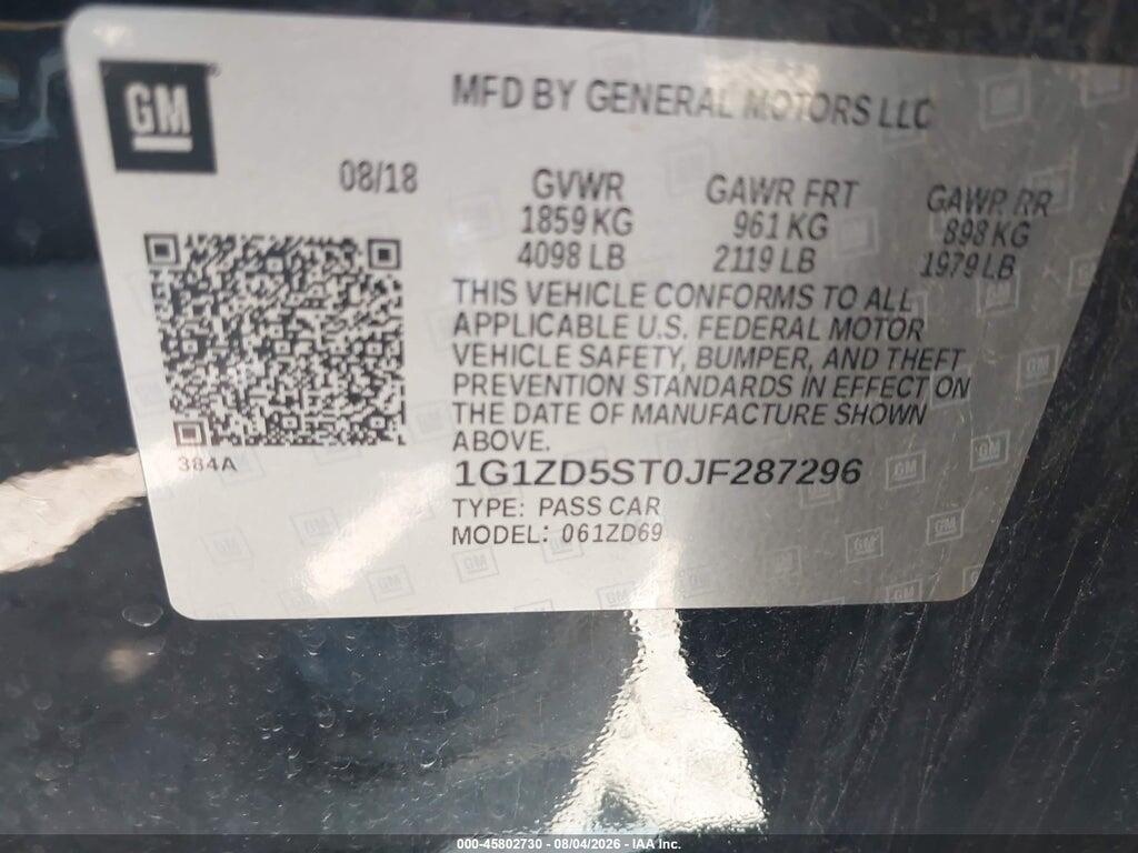 1G1ZD5ST0JF287296 2018 CHEVROLET MALIBU photo no. 9