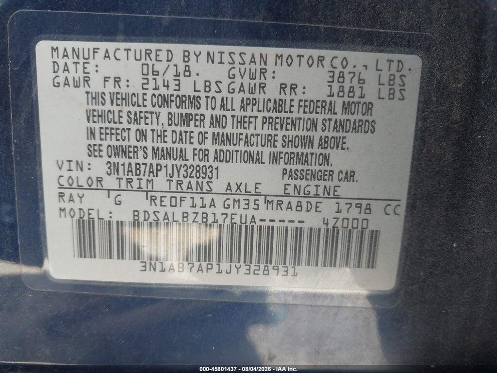 3N1AB7AP1JY328931 2018 NISSAN SENTRA photo no. 9