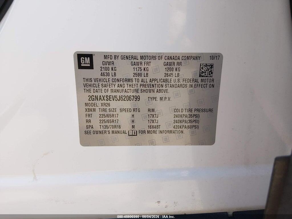 2GNAXSEV5J6206799 2018 CHEVROLET EQUINOX photo no. 9