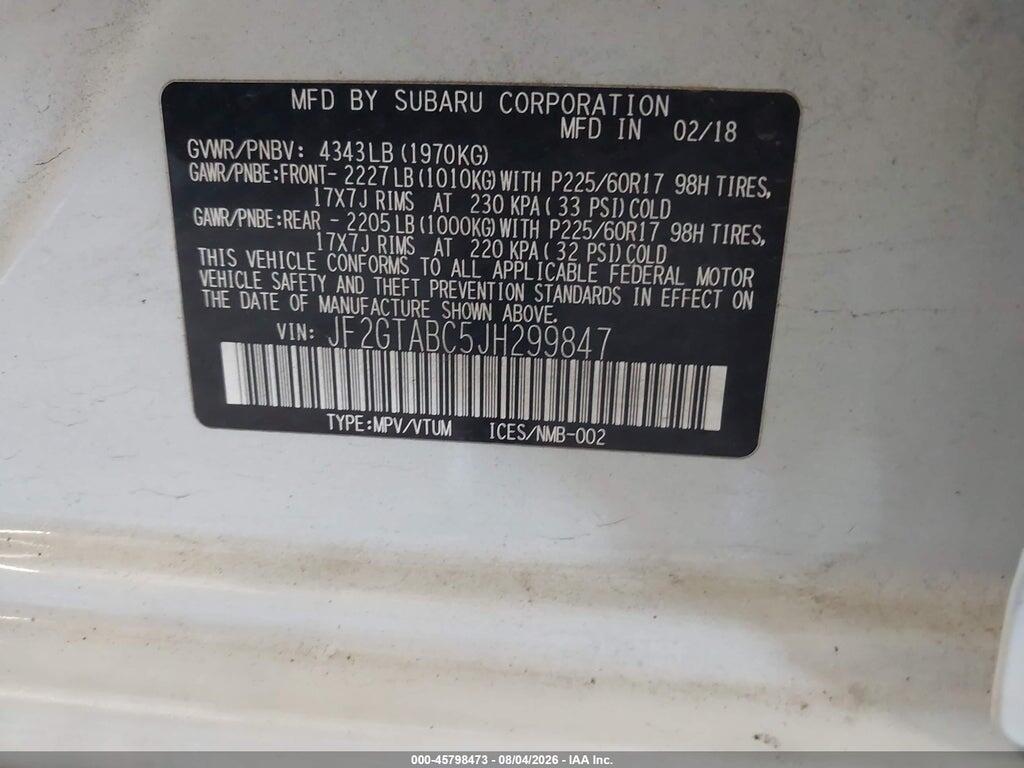 JF2GTABC5JH299847 2018 SUBARU CROSSTREK photo no. 9