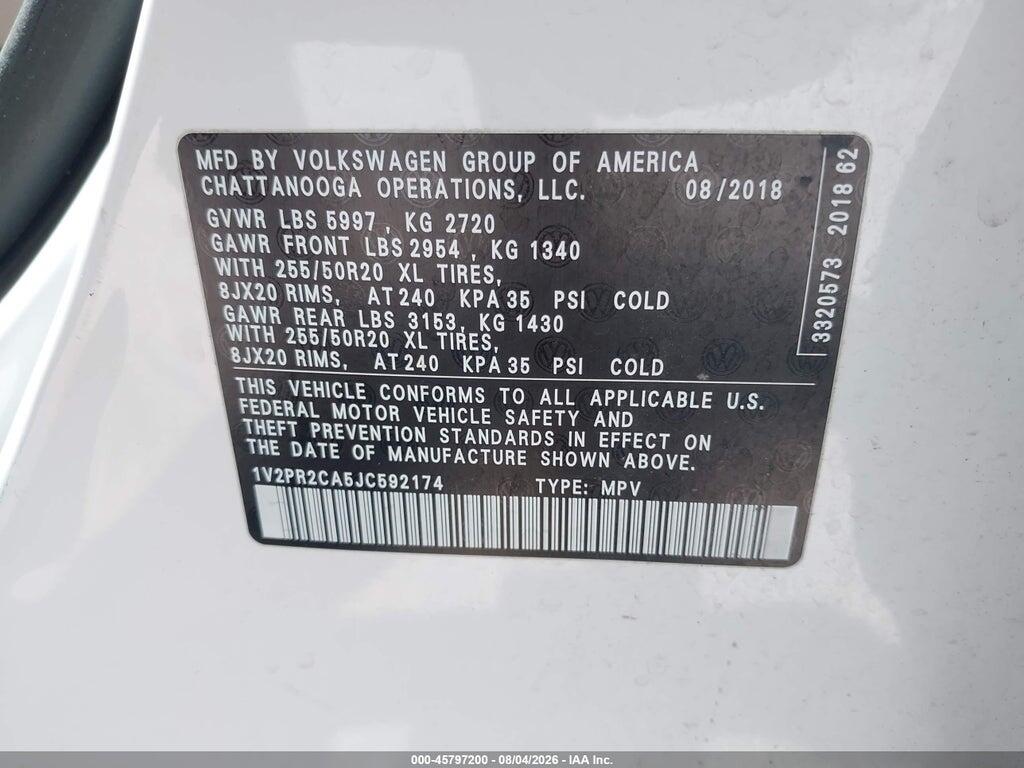 1V2PR2CA5JC592174 2018 VOLKSWAGEN ATLAS photo no. 9