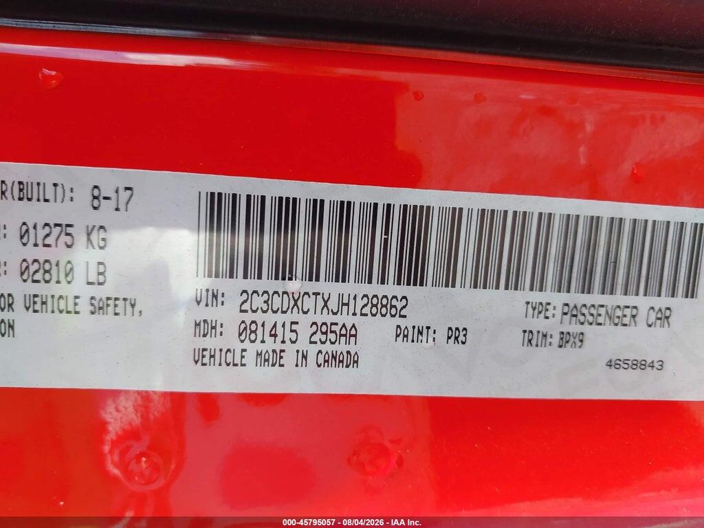 2C3CDXCTXJH128862 2018 DODGE CHARGER photo no. 9