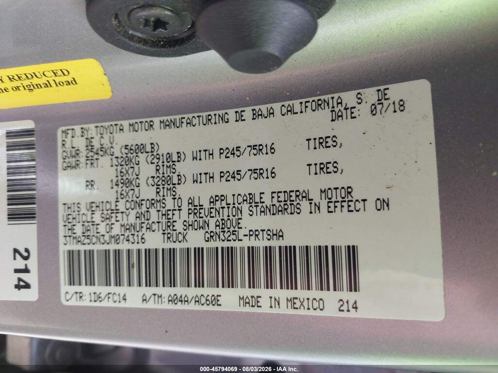 3TMAZ5CN3JM074316 2018 TOYOTA TACOMA photo no. 9