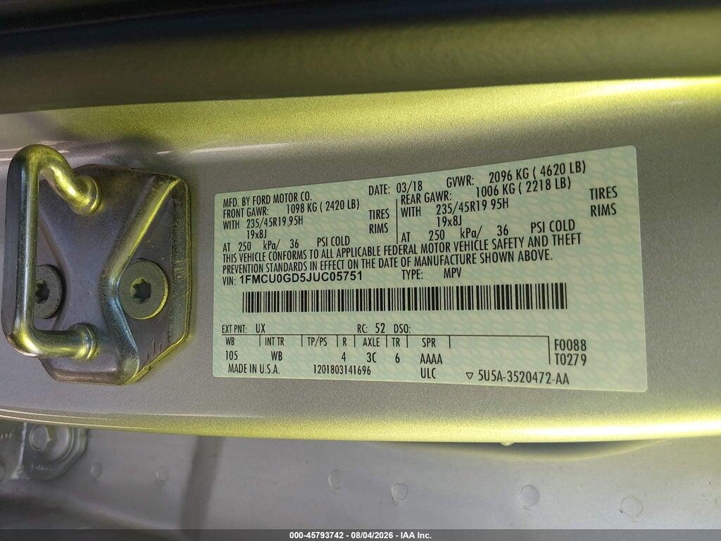 1FMCU0GD5JUC05751 2018 FORD ESCAPE photo no. 9