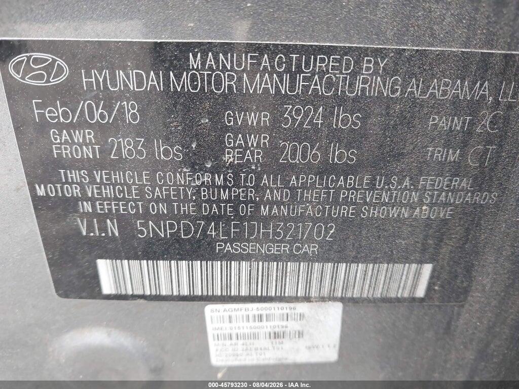 5NPD74LF1JH321702 2018 HYUNDAI ELANTRA photo no. 9