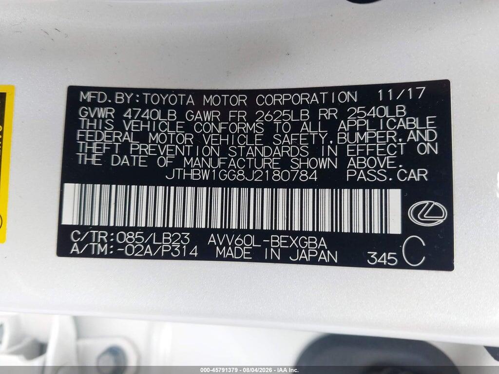 JTHBW1GG8J2180784 2018 LEXUS ES 300H photo no. 9