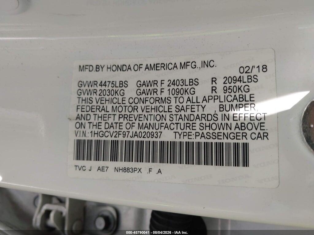 1HGCV2F97JA020937 2018 HONDA ACCORD photo no. 9