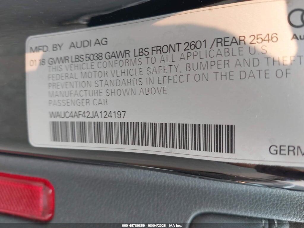 WAUC4AF42JA124197 2018 AUDI S4 photo no. 9