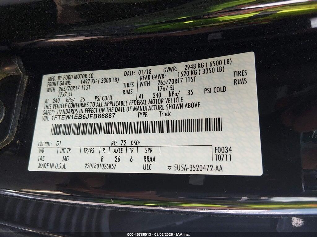 1FTEW1EB6JFB86887 2018 FORD F-150 photo no. 9