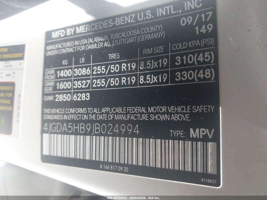 4JGDA5HB9JB024994 2018 MERCEDES-BENZ GLE 350 photo no. 9